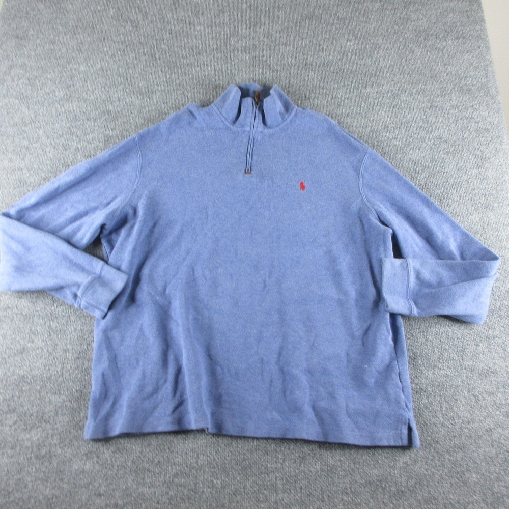Polo‎ Ralph Lauren Sweater Mens 2XL Blue 1/4 Zip Mock Neck Cotton Knit Pullover